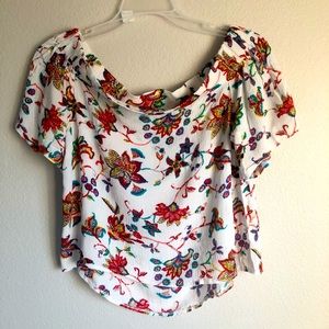 Off shoulder white color - floral print short top.